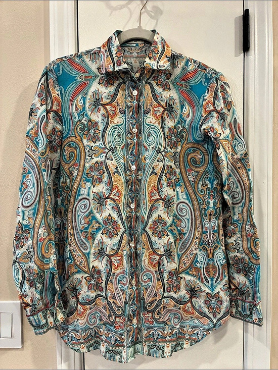 Etro Tops - Etro Paisley Print Ramie Blouse Blue & Orange Size 38 Like New